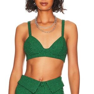 Lovers + Friends Bralette Bra Top Green Black Preppy XS
